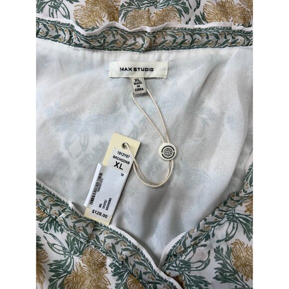 Max Studio Smocked Floral Dress XL White Green Yellow - Picture 4 of 8